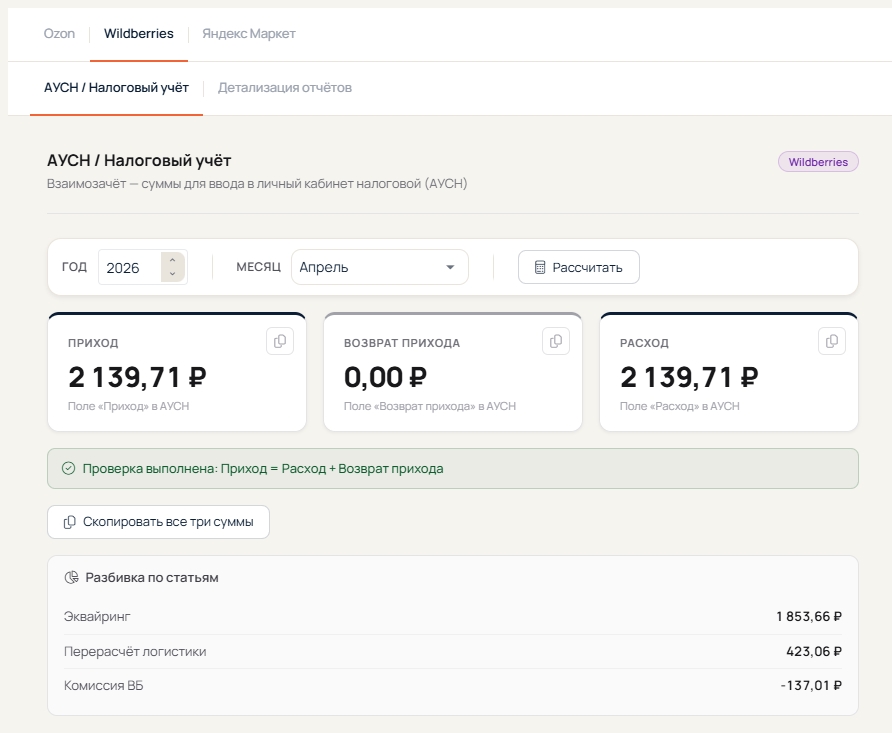 OWLS Seller · АУСН и налоговый учёт по Wildberries: приход, расход, возврат